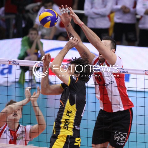  21.01.2012 RZESZOW SIATKOWKA PUCHAR POLSKI 2012 MEN VOLLEYBALL ENEA CUP MEN MECZ POLFINAL SEMIFINAL ASSECO RESOVIA - PGE SKRA BELCHATOW N/Z ATAK GYORGY GROZER BLOK KAROL KLOS  