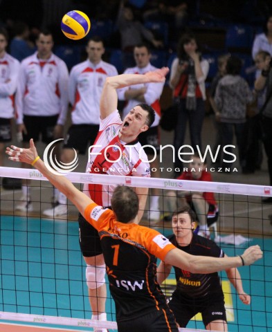  02.03.2012 RZESZOW SIATKOWKA PLUS LIGA 2011/2012 MEN VOLLEYBALL POLAND POLISH PLUSLIGA LEAGUE SEASON 2011/2012 MECZ ASSECO RESOVIA RZESZOW - JSW JASTRZEBSKI WEGIEL N/Z ATAK OLIEG ACHREM BLOK MICHAL LASKO  