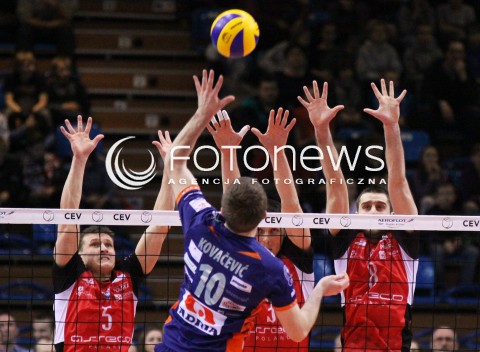  14.03.2012 RZESZOW SIATKOWKA PUCHAR CEV POLFINAL 2012 MEN 2011/2012 CEV VOLLEYBALL CUP MEN MECZ ASSECO RESOVIA RZESZOW -  ACH VOLLEY LUBLANA N/Z UROS KOVACEVIC LUKAS TICHACEK MARKO BOJIC  