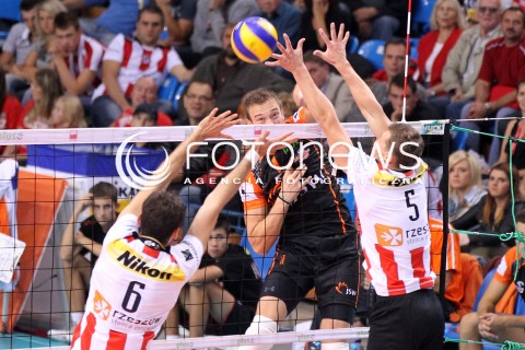  22.09.2012 RZESZOW SIATKOWKA MIEDZYNARODOWY TURNIEJ IM JANA STRZELCZYKA MEN VOLLEYBALL INTERNATIONAL STRZELCZYK MEMORIAL MECZ ASSECO RESOVIA - JASTRZEBSKI WEGIEL N/Z MICHAL LASKO GRZEGORZ KOSOK LUKAS TICHACEK  
