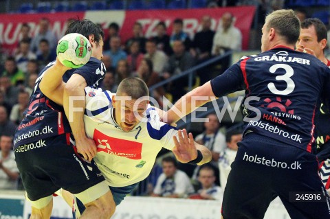  13.10.2012 MIELEC POLAND PILKA RECZNA PUCHAR EHF 2. RUNDA 2012/2013 MEN'S HANDBALL EHF CUP SECOND ROUND MECZ MATCH TAURON STAL MIELEC - TEAM TVIS HOLSTEBRO N/Z GRZEGORZ SOBUT MAGNUS GRUBB BRAMMING SOREN HANSEN  