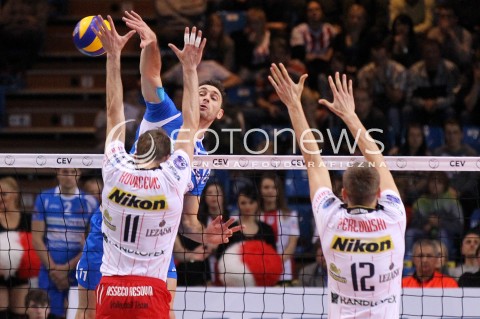  14.11.2012 RZESZOW SIATKOWKA LIGA MISTRZOW MEN CEV VOLLEYBALL CHAMPIONS LEAGUE 2013 MATCH ASSECO RESOVIA RZESZOW - BRE BANCA LANNUTTI CUNEO N/Z TSVETAN SOKOLOV NIKOLA KOVACEVIC LUKASZ PERLOWSKI  