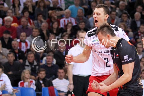  14.11.2012 RZESZOW SIATKOWKA LIGA MISTRZOW MEN CEV VOLLEYBALL CHAMPIONS LEAGUE 2013 MATCH ASSECO RESOVIA RZESZOW - BRE BANCA LANNUTTI CUNEO N/Z RADOSC PAUL LOTMAN KRZYSZTOF IGNACZAK  