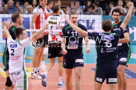  24.11.2012 RZESZOW SIATKOWKA PLUS LIGA 2012/2013 MEN VOLLEYBALL POLAND POLISH PLUSLIGA LEAGUE SEASON 2012/2013 MECZ ASSECO RESOVIA RZESZOW - AZS POLITECHNIKA WARSZAWSKA N/Z GRZEGORZ SZYMANSKI MACIEJ ZAJDER MACIEJ OLENDEREK PAWEL SIEZIENIEWSKI RADOSC  