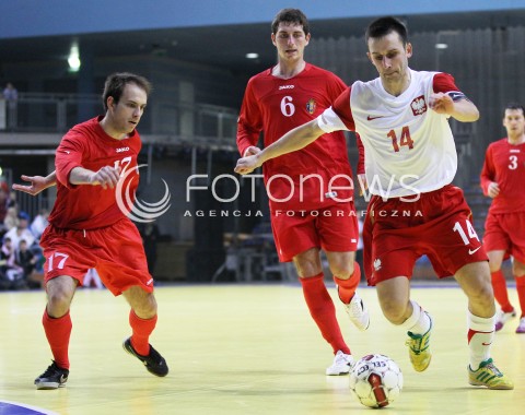  05.12.2012 RZESZOW FUTSAL PILKA NOZNA REPREZENTACJA POLSKI MECZ TOWARZYSKI POLSKA - MOLDAWIA N/Z BARTOSZ LESZYK CONSTANTIN BURDUJEL SERGHEI TUNGUSCOV  