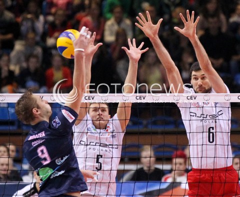 12.12.2012 RZESZOW SIATKOWKA LIGA MISTRZOW MEN CEV VOLLEYBALL CHAMPIONS LEAGUE 2013 MATCH ASSECO RESOVIA RZESZOW - ARAGO DE SETE N/Z LUKAS TICHACEK GRZEGORZ KOSOK RAPHAEL MROZEK  