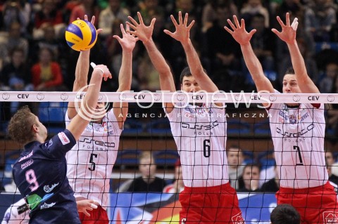  12.12.2012 RZESZOW SIATKOWKA LIGA MISTRZOW MEN CEV VOLLEYBALL CHAMPIONS LEAGUE 2013 MATCH ASSECO RESOVIA RZESZOW - ARAGO DE SETE N/Z LUKAS TICHACEK GRZEGORZ KOSOK ALEH ACHREM OLIEG AKHREM RAPHAEL MROZEK  