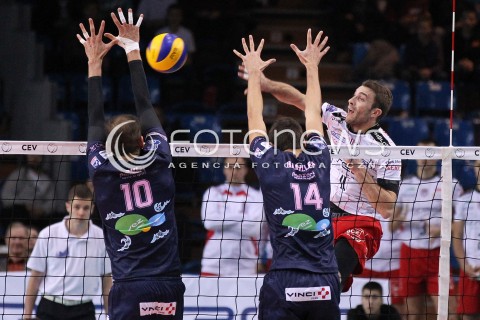  12.12.2012 RZESZOW SIATKOWKA LIGA MISTRZOW MEN CEV VOLLEYBALL CHAMPIONS LEAGUE 2013 MATCH ASSECO RESOVIA RZESZOW - ARAGO DE SETE N/Z NIKOLA KOVACEVIC STANISLAS RABILLER JEAN PHILIPPE SOL  