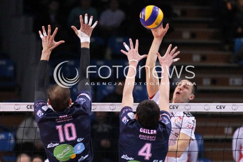  12.12.2012 RZESZOW SIATKOWKA LIGA MISTRZOW MEN CEV VOLLEYBALL CHAMPIONS LEAGUE 2013 MATCH ASSECO RESOVIA RZESZOW - ARAGO DE SETE N/Z ALEH ACHREM OLIEG AKHREM JEAN PHILIPPE SOL BAPTISTE GEILER  