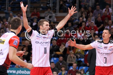  12.12.2012 RZESZOW SIATKOWKA LIGA MISTRZOW MEN CEV VOLLEYBALL CHAMPIONS LEAGUE 2013 MATCH ASSECO RESOVIA RZESZOW - ARAGO DE SETE N/Z RADOSC NIKOLA KOVACEVIC ALEH ACHREM OLIEG AKHREM KRZYSZTOF IGNACZAK  