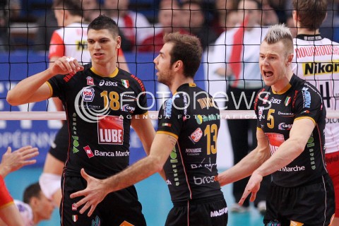  15.01.2013 RZESZOW SIATKOWKA LIGA MISTRZOW <br />MEN CEV VOLLEYBALL CHAMPIONS LEAGUE 2013 MATCH ASSECO RESOVIA RZESZOW - LUBE BANCA MARCHE MACERATA <br />N/Z ENRICO DIAMANTINI DRAGAN TRAVICA IVAN ZAYTSEV RADOSC  