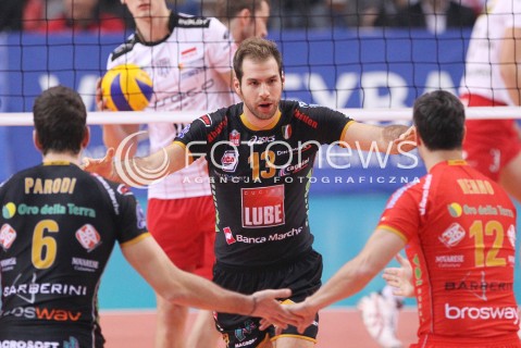  15.01.2013 RZESZOW SIATKOWKA LIGA MISTRZOW <br />MEN CEV VOLLEYBALL CHAMPIONS LEAGUE 2013 MATCH ASSECO RESOVIA RZESZOW - LUBE BANCA MARCHE MACERATA <br />N/Z DRAGAN TRAVICA HUBERT HENNO SIMONE PARODI RADOSC  
