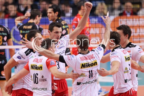  15.01.2013 RZESZOW SIATKOWKA LIGA MISTRZOW <br />MEN CEV VOLLEYBALL CHAMPIONS LEAGUE 2013 MATCH ASSECO RESOVIA RZESZOW - LUBE BANCA MARCHE MACERATA <br />N/Z PAUL LOTMAN WOJCIECH GRZYB RADOSC  