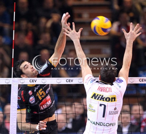  15.01.2013 RZESZOW SIATKOWKA LIGA MISTRZOW <br />MEN CEV VOLLEYBALL CHAMPIONS LEAGUE 2013 MATCH ASSECO RESOVIA RZESZOW - LUBE BANCA MARCHE MACERATA <br />N/Z SASA STAROVIC ALEH ACHREM OLIEG AKHREM  