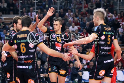  15.01.2013 RZESZOW SIATKOWKA LIGA MISTRZOW <br />MEN CEV VOLLEYBALL CHAMPIONS LEAGUE 2013 MATCH ASSECO RESOVIA RZESZOW - LUBE BANCA MARCHE MACERATA <br />N/Z DICK KOOY SIMONE PARODI IVAN ZAYTSEV RADOSC  