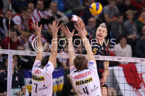  15.01.2013 RZESZOW SIATKOWKA LIGA MISTRZOW <br />MEN CEV VOLLEYBALL CHAMPIONS LEAGUE 2013 MATCH ASSECO RESOVIA RZESZOW - LUBE BANCA MARCHE MACERATA <br />N/Z IVAN ZAYTSEV ALEH ACHREM OLIEG AKHREM PIOTR NOWAKOWSKI  
