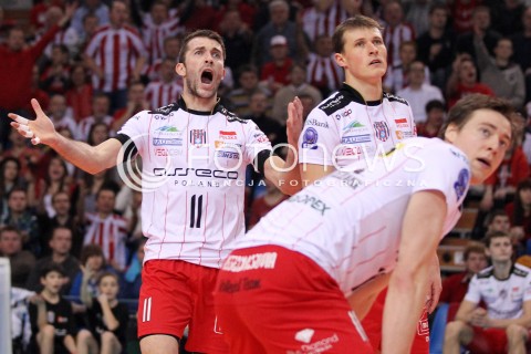  15.01.2013 RZESZOW SIATKOWKA LIGA MISTRZOW <br />MEN CEV VOLLEYBALL CHAMPIONS LEAGUE 2013 MATCH ASSECO RESOVIA RZESZOW - LUBE BANCA MARCHE MACERATA <br />N/Z NIKOLA KOVACEVIC ZLOSC LUKAS TICHACEK JOCHEN SCHOPS  