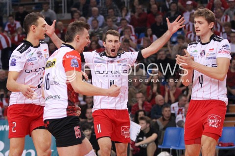  15.01.2013 RZESZOW SIATKOWKA LIGA MISTRZOW <br />MEN CEV VOLLEYBALL CHAMPIONS LEAGUE 2013 MATCH ASSECO RESOVIA RZESZOW - LUBE BANCA MARCHE MACERATA <br />N/Z NIKOLA KOVACEVIC PAUL LOTMAN KRZYSZTOF IGNACZAK PIOTR NOWAKOWSKI RADOSC  