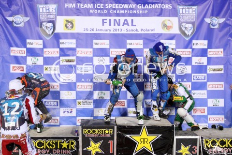  26.01.2013 SANOK ZUZEL NA LODZIE<br />
FINAL DRUZYNOWYCH MISTRZOSTW SWIATA W ZUZLU NA LODZIE 2013<br />
FIM TEAM ICE SPEEDWAY GLADIATORS WORLD CHAMPIONSHIP<br />
N/Z DMITRY KOLTAKOV ( RUSSIA ) NIKOLAY KRASNIKOV ( RUSSIA ) FRANZ ZORN ( AUSTRIA ) RADOSC  