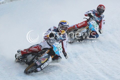  26.01.2013 SANOK ZUZEL NA LODZIE<br />FINAL DRUZYNOWYCH MISTRZOSTW SWIATA W ZUZLU NA LODZIE 2013<br />FIM TEAM ICE SPEEDWAY GLADIATORS WORLD CHAMPIONSHIP<br />N/Z RACE NUMBER 27 FRANZ ZORN ( AUSTRIA ) GRZEGORZ KNAPP ( POLAND )  