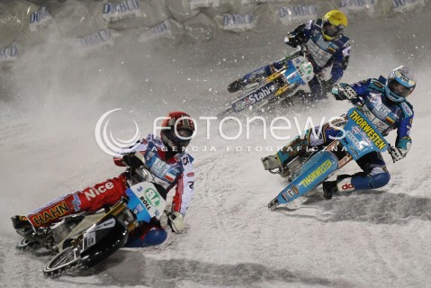  26.01.2013 SANOK ZUZEL NA LODZIE<br />FINAL DRUZYNOWYCH MISTRZOSTW SWIATA W ZUZLU NA LODZIE 2013<br />FIM TEAM ICE SPEEDWAY GLADIATORS WORLD CHAMPIONSHIP<br />N/Z RACE NUMBER 34 GRZEGORZ KNAPP ( POLAND ) GUNTHER BAUER ( GERMANY ) STEFAN PLETSCHACHER ( GERMANY )  