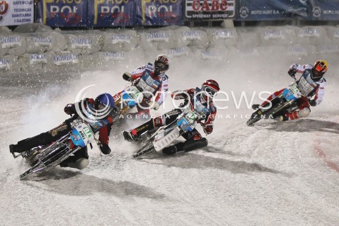  26.01.2013 SANOK ZUZEL NA LODZIE<br />FINAL DRUZYNOWYCH MISTRZOSTW SWIATA W ZUZLU NA LODZIE 2013<br />FIM TEAM ICE SPEEDWAY GLADIATORS WORLD CHAMPIONSHIP<br />N/Z RACE NUMBER 38 ROBERT HENDERSON ( SWEDEN ) GRZEGORZ KNAPP ( POLAND ) STEFAN SVENSSON ( SWEDEN ) PAWEL STRUGALA ( POLAND )  