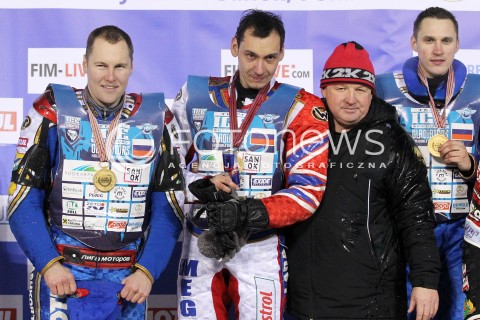  26.01.2013 SANOK ZUZEL NA LODZIE<br />FINAL DRUZYNOWYCH MISTRZOSTW SWIATA W ZUZLU NA LODZIE 2013<br />FIM TEAM ICE SPEEDWAY GLADIATORS WORLD CHAMPIONSHIP<br />N/Z DANIIL IVANOV ( RUSSIA ) DMITRY KOLTAKOV ( RUSSIA ) NIKOLAY KRASNIKOV ( RUSSIA )  