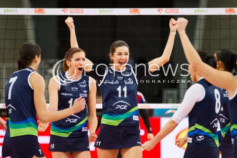  04.02.2013 ORLEN LIGA SIATKOWKA KOBIET ORGANIKA BUDOWLANI LODZ ATOM TREFL SOPOT N/Z  JULIJA SHELUKHINA JUSTYNA LUKASIK DOROTA WILK 