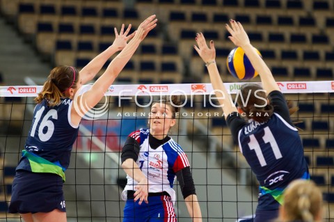  04.02.2013 ORLEN LIGA SIATKOWKA KOBIET ORGANIKA BUDOWLANI LODZ ATOM TREFL SOPOT N/Z  JUSTYNA LUKASIK KLAUDIA KACZOROWSKA MAGDALENA PIATEK  