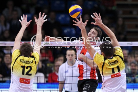  10.02.2013 RZESZOW SIATKOWKA PLUS LIGA 2012/2013 MEN VOLLEYBALL POLAND POLISH PLUSLIGA LEAGUE SEASON 2012/2013 MECZ ASSECO RESOVIA RZESZOW - LOTOS TREFL GDANSK N/Z NIKOLA KOVACEVIC PATRYK SZCZUREK WOJCIECH KAZMIERCZAK  