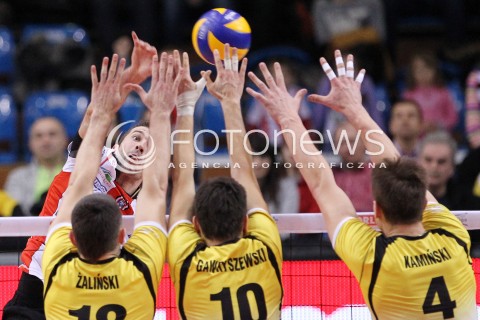  10.02.2013 RZESZOW SIATKOWKA PLUS LIGA 2012/2013 MEN VOLLEYBALL POLAND POLISH PLUSLIGA LEAGUE SEASON 2012/2013 MECZ ASSECO RESOVIA RZESZOW - LOTOS TREFL GDANSK N/Z NIKOLA KOVACEVIC WOJCIECH ZALINSKI BARTOSZ GAWRYSZEWSKI MICHAL KAMINSKI  