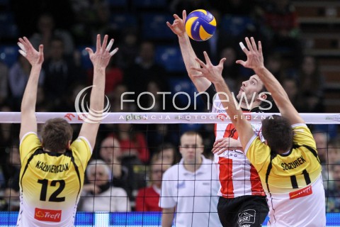  10.02.2013 RZESZOW SIATKOWKA PLUS LIGA 2012/2013 MEN VOLLEYBALL POLAND POLISH PLUSLIGA LEAGUE SEASON 2012/2013 MECZ ASSECO RESOVIA RZESZOW - LOTOS TREFL GDANSK N/Z NIKOLA KOVACEVIC PATRYK SZCZUREK WOJCIECH KAZMIERCZAK  