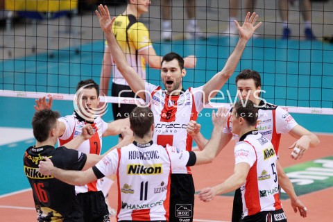  10.02.2013 RZESZOW SIATKOWKA PLUS LIGA 2012/2013 MEN VOLLEYBALL POLAND POLISH PLUSLIGA LEAGUE SEASON 2012/2013 MECZ ASSECO RESOVIA RZESZOW - LOTOS TREFL GDANSK N/Z GRZEGORZ KOSOK ALEH ACHREM OLIEG AKHREM JOCHEN SCHOPS RADOSC  