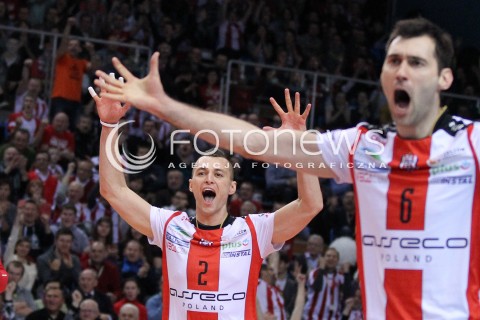  17.02.2013 RZESZOW SIATKOWKA PLUS LIGA 2012/2013 MEN VOLLEYBALL POLAND POLISH PLUSLIGA LEAGUE SEASON 2012/2013 MECZ ASSECO RESOVIA RZESZOW - PGE SKRA BELCHATOW N/Z PAUL LOTMAN GRZEGORZ KOSOK RADOSC  