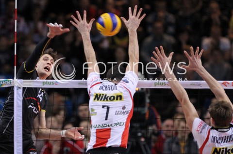  04.03.2013 RZESZOW SIATKOWKA PLUS LIGA 2012/2013 MEN VOLLEYBALL POLAND POLISH PLUSLIGA LEAGUE SEASON 2012/2013 MECZ ASSECO RESOVIA RZESZOW - PGE SKRA BELCHATOW N/Z ALEKSANDAR ATANASIJEVIC ALEH ACHREM OLIEG AKHREM PIOTR NOWAKOWSKI  