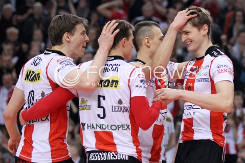  04.03.2013 RZESZOW SIATKOWKA PLUS LIGA 2012/2013 MEN VOLLEYBALL POLAND POLISH PLUSLIGA LEAGUE SEASON 2012/2013 MECZ ASSECO RESOVIA RZESZOW - PGE SKRA BELCHATOW N/Z JOCHEN SCHOPS LUKAS TICHACEK PIOTR NOWAKOWSKI RADOSC  