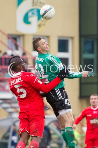  09.03.2013 BELCHATOW PILKA NOZNA T-MOBILE EKSTRAKLASA SEZON 2012/2013 FOOTBALL POLISH EKSTRAKLASA SEASON GKS BELCHATOW - WIDZEW LODZ  N/Z THOMAS PHIBEL SEWERYN MICHALSKI   