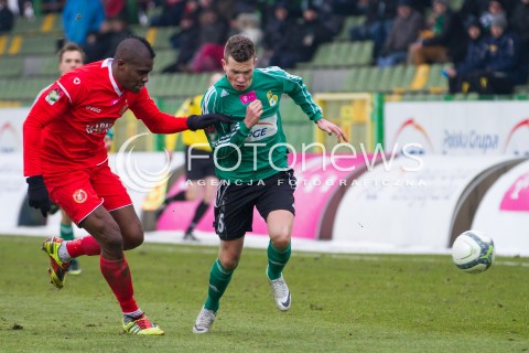  09.03.2013 BELCHATOW PILKA NOZNA T-MOBILE EKSTRAKLASA SEZON 2012/2013 FOOTBALL POLISH EKSTRAKLASA SEASON GKS BELCHATOW - WIDZEW LODZ  N/Z THOMAS PHIBEL MATEUSZ MAK   