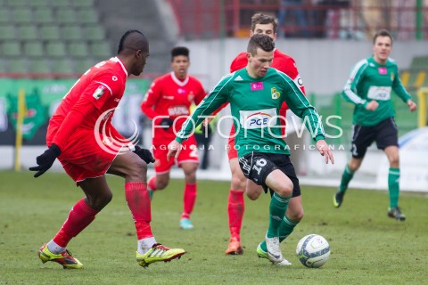 09.03.2013 BELCHATOW PILKA NOZNA T-MOBILE EKSTRAKLASA SEZON 2012/2013 FOOTBALL POLISH EKSTRAKLASA SEASON GKS BELCHATOW - WIDZEW LODZ  N/Z THOMAS PHIBEL MATEUSZ MAK   