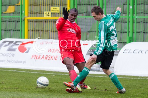  09.03.2013 BELCHATOW PILKA NOZNA T-MOBILE EKSTRAKLASA SEZON 2012/2013 FOOTBALL POLISH EKSTRAKLASA SEASON GKS BELCHATOW - WIDZEW LODZ  N/Z THOMAS PHIBEL KAMIL WACLAWCZYK  