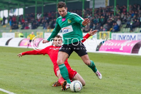  09.03.2013 BELCHATOW PILKA NOZNA T-MOBILE EKSTRAKLASA SEZON 2012/2013 FOOTBALL POLISH EKSTRAKLASA SEASON GKS BELCHATOW - WIDZEW LODZ  N/Z LUKASZ MADEJ LUKASZ BROZ   