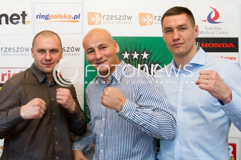  21.03.2013 RZESZOW KONFERENCJA PRASOWA PRZED GALA BOKSU WOJAK BOXING NIGHT KTORA ODBEDZIE SIE W KWIETNIU W RZESZOWIE N/Z ARTUR SZPILKA PAWEL KOLODZIEJ KRZYSZTOF GLOWACKI BOKSER  