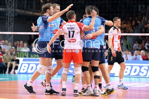  24.03.2013 RZESZOW SIATKOWKA PLUS LIGA 2012/2013 MEN VOLLEYBALL POLAND POLISH PLUSLIGA LEAGUE SEASON 2012/2013 MECZ ASSECO RESOVIA RZESZOW - DELECTA BYDGOSZCZ N/Z RADOSC STEPHANE ANTIGA MICHAL DEBIEC  