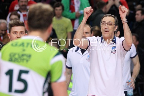  14.04.2013 RZESZOW SIATKOWKA PLUS LIGA 2012/2013 MEN VOLLEYBALL POLAND POLISH PLUSLIGA LEAGUE SEASON 2012/2013 FINAL 4. MECZ ASSECO RESOVIA RZESZOW - ZAKSA KEDZIERZYN KOZLE N/Z DANIEL CASTELLANI TRENER ( HEAD COACH ) RADOSC EMOCJE WYGRANA  