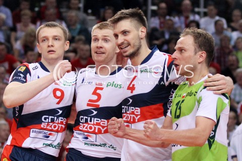  14.04.2013 RZESZOW SIATKOWKA PLUS LIGA 2012/2013 MEN VOLLEYBALL POLAND POLISH PLUSLIGA LEAGUE SEASON 2012/2013 FINAL 4. MECZ ASSECO RESOVIA RZESZOW - ZAKSA KEDZIERZYN KOZLE N/Z LUKASZ WISNIEWSKI ANTONIN ROUZIER PAWEL ZAGUMNY PIOTR GACEK RADOSC EMOCJE  