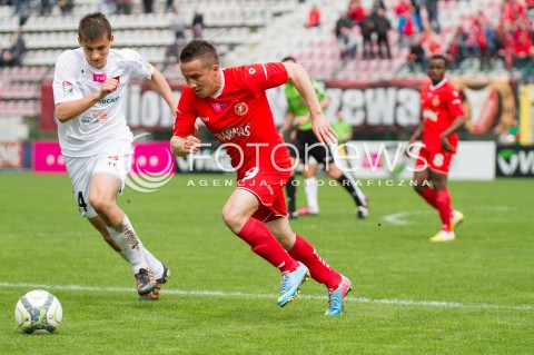  04.05.2013 LODZ PILKA NOZNA T-MOBILE EKSTRAKLASA SEZON 2012/2013 FOOTBALL POLISH EKSTRAKLASA SEASON WIDZEW LODZ - JAGIELLONIA BIALYSTOK N/Z MARCIN KACZMAREK DZWIGALA ADAM   