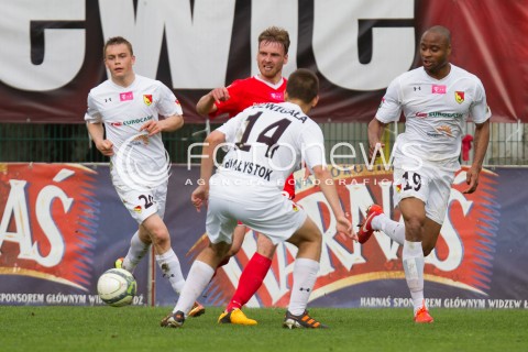  04.05.2013 LODZ PILKA NOZNA T-MOBILE EKSTRAKLASA SEZON 2012/2013 FOOTBALL POLISH EKSTRAKLASA SEASON WIDZEW LODZ - JAGIELLONIA BIALYSTOK N/Z MACIEJ GAJOS MICHAL PLOTKA UGOCHUKWU UKAH   