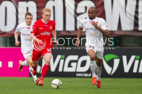  04.05.2013 LODZ PILKA NOZNA T-MOBILE EKSTRAKLASA SEZON 2012/2013 FOOTBALL POLISH EKSTRAKLASA SEASON WIDZEW LODZ - JAGIELLONIA BIALYSTOK N/Z UGOCHUKWU UKAH BARTLOMIEJ PAWLOWSKI   