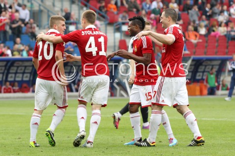  11.05.2013 KRAKOW PILKA NOZNA POLSKA T-MOBILE EKSTRAKLASA SEZON 2012/2013 <br />FOOTBALL POLISH EKSTRAKLASA SEASON 2012/2013 WISLA KRAKOW - KORONA KIELCE <br />N/Z MICHAL CHRAPEK PAWEL STOLARSKI EMMANUEL SARKI RADOSLAW SOBOLEWSKI RADOSC GOL <br /> 