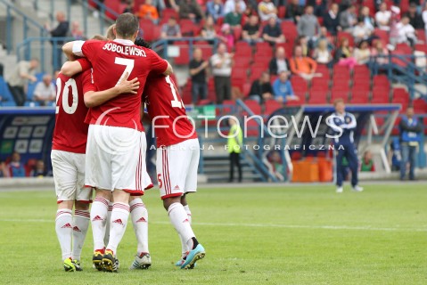  11.05.2013 KRAKOW PILKA NOZNA POLSKA T-MOBILE EKSTRAKLASA SEZON 2012/2013 <br />FOOTBALL POLISH EKSTRAKLASA SEASON 2012/2013 WISLA KRAKOW - KORONA KIELCE <br />N/Z RADOSLAW SOBOLEWSKI EMMANUEL SARKI MICHAL CHRAPEK RADOSC GOL <br /> 